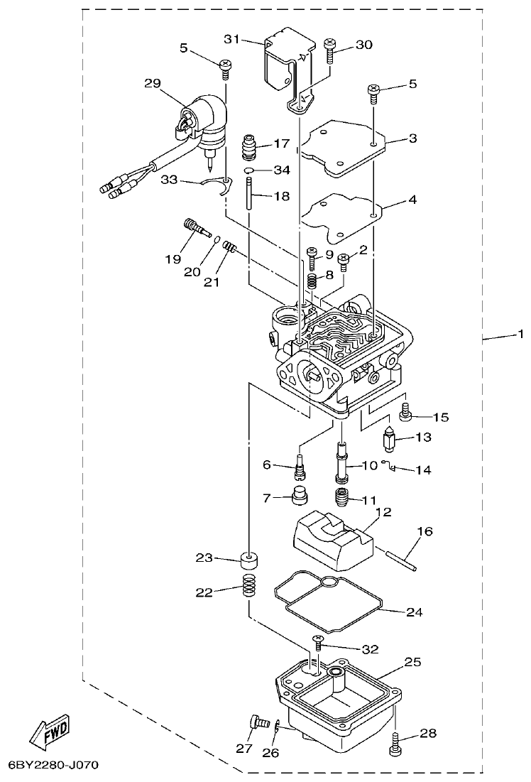 Yamaha F20CMH, F20CE CARBURETOR parts diagram
